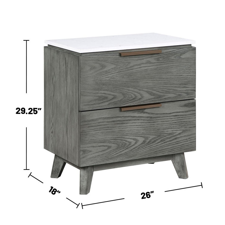 Corrigan Studio® 2 Drawers Faux Marble Top Nightstand with USB Port in White and Grey Wayfair